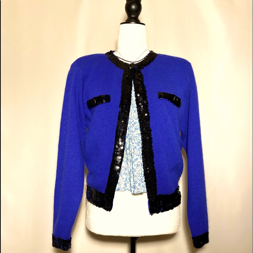 Lauren Cole petite lamb wool angora Cardigan Sweater long sleeves embellished